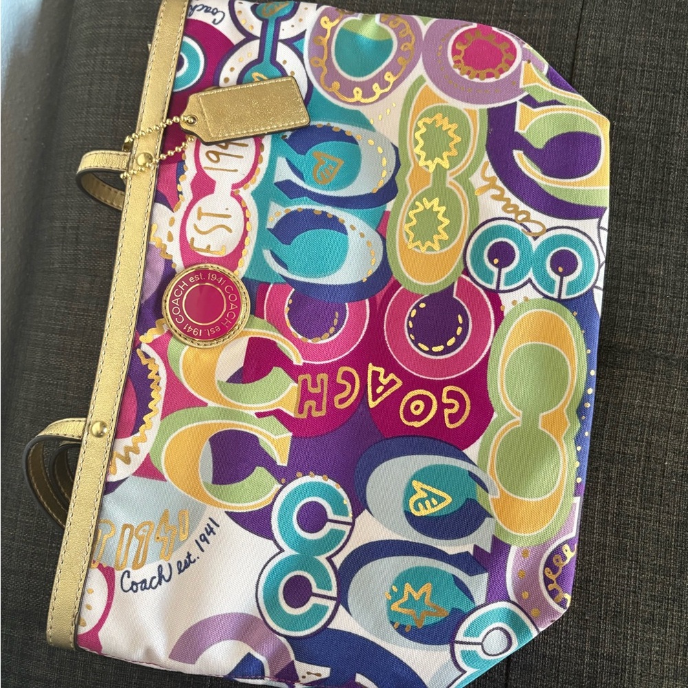 Coach Colorful Graphic Tote with Gold Trim